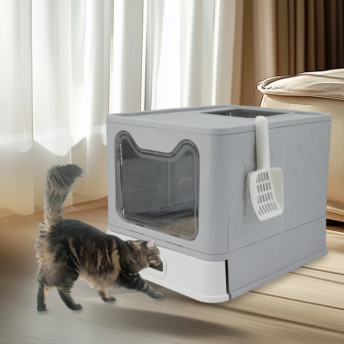 Bingopaw Stainless Steel Cat Litter Box - Front Entry with Lid  Litter Scoop for Easy Cleaning - ZOOMNSTORE
