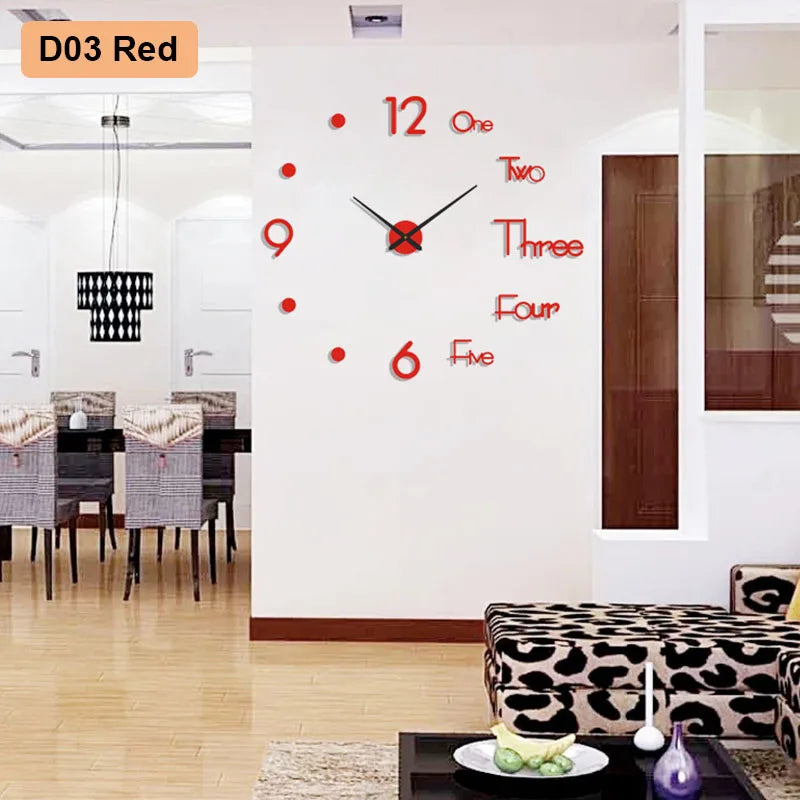 Large 3D Number Wall Clock - DIY Home Decoration for Living Room Bedroom Study Hotel