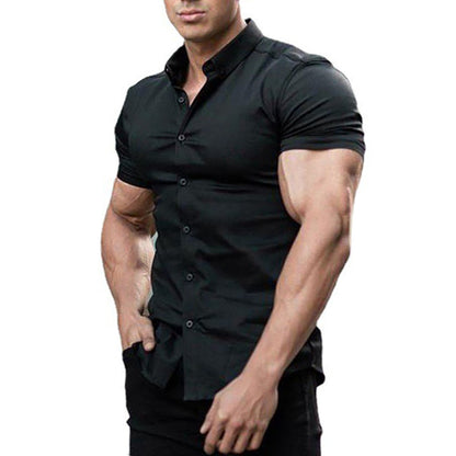 Summer Fashion Super Slim Fit Short Sleeve Shirts Men Classic Casual Dress Shirt Male Hipster Relaxed Luxe Formal Shirt