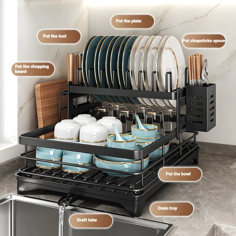Adjustable Stainless Steel Dish Drying Rack with Drainboard - Over Sink Plate Organizer - ZOOMNSTORE