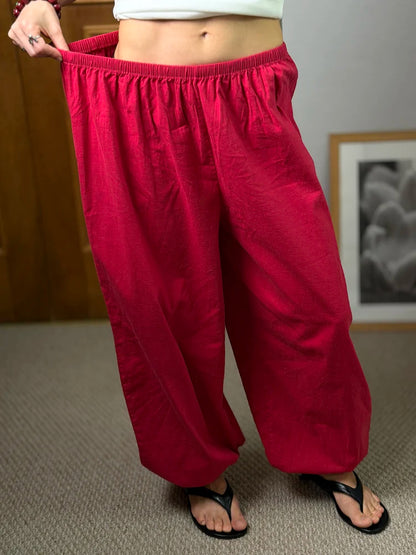 Wide Leg Red Pants For Women Cotton Long Bloomers White Autumn Elastic Waist Lantern Trousers Women Straight Practice Pants Lady