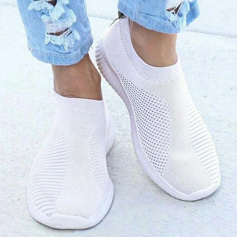 Women's Casual Sneakers - Breathable Slip On Shoes | Comfortable Vulcanize Flat Heel