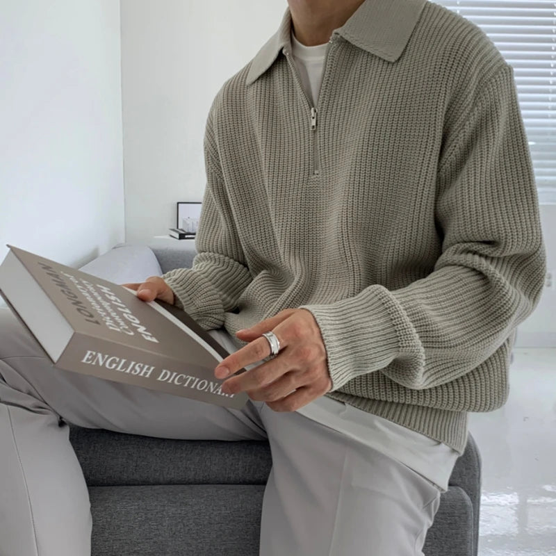 Winter Lapel Sweater Men Warm Fashion Casual Knit Pullover Men Korean Loose Zipper Long Sleeve Sweater Mens Jumper Clothes