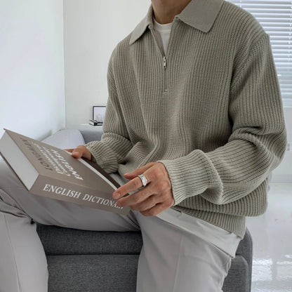 Winter Lapel Sweater Men Warm Fashion Casual Knit Pullover Men Korean Loose Zipper Long Sleeve Sweater Mens Jumper Clothes