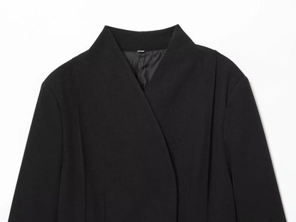 Women's Casual Blazer - Autumn Long Sleeve V Neck Double Breasted Jacket With Pockets