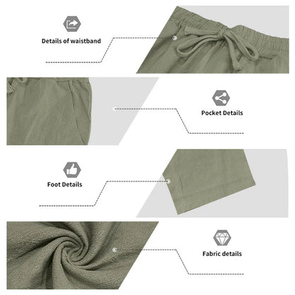Men's Autumn Loose Trend Linen Solid Color Simple Lapel Long-Sleeved Shirt Beach Trousers Set