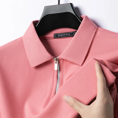Summer New Men's Casual Slim Fit Polo Shirt Flip Collar Breathable Half Zipper Short Sleeve Top Solid Color Comfortable T-shirt