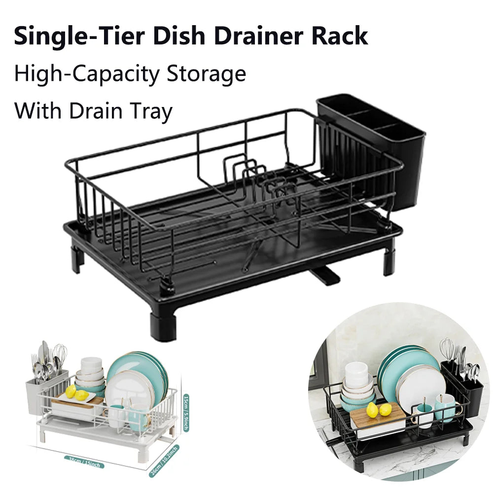Kitchen Organizer Rack - Multi Functional Dish Drying Rack & Utensil Drainer | Stackable Metal Storage
