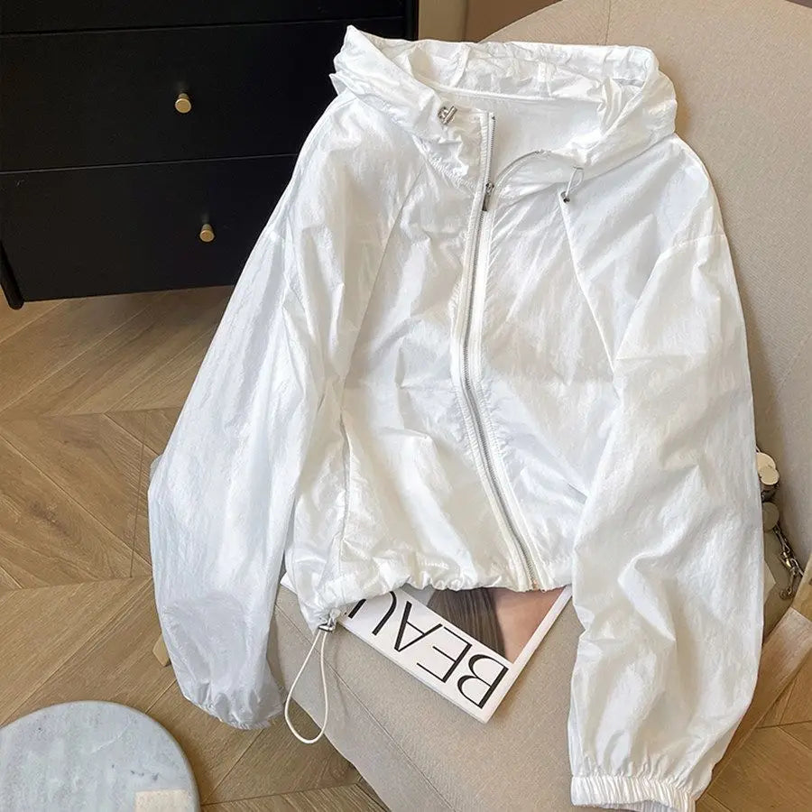 Women Solid Color Hooded Sun Protection Jacket Loose Breathable UV Protection Summer Coat S-4XL