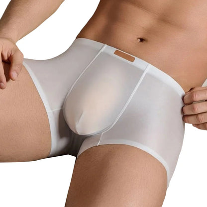 1pc Men Satin Trunks Seamless Shiny Boxer Shorts Ice Silk Middle Waist Panties Solid U Convex Bulge Pouch Underwear Breathable