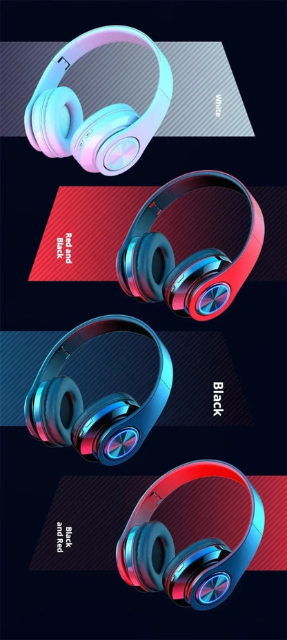 Surround Sound Stereo Wireless Earphone Head-Mounted Gaming Headphones Blutooth with Micro Phone Colourful PC Laptop Headset