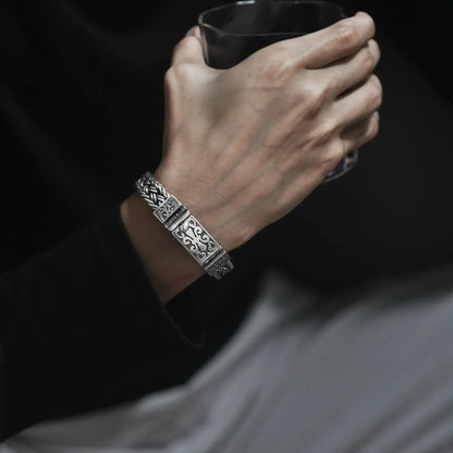 New Silver Color Charm Bracelet Popular Eternal Vine Totem Wide Woven-Chain Argentum Amulet for Men Jewellery