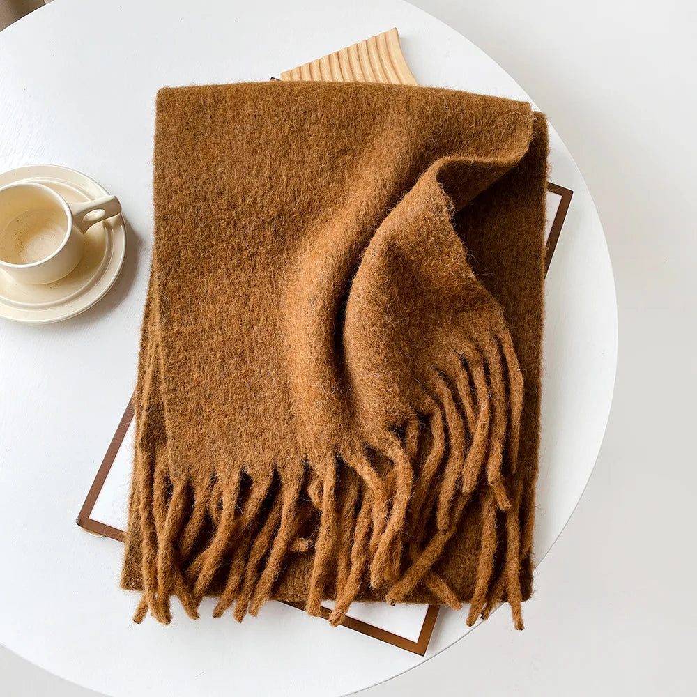 Wool Blend Scarf - Winter Thermal Scarf Women & Men | Soft Mohair Shawl, Keep Warm Muffler
