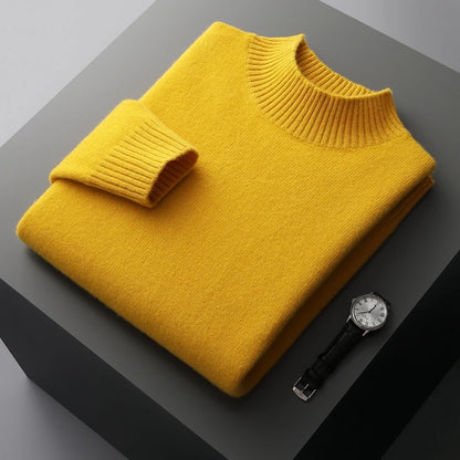 Winter Double Thick Men's Cashmere Sweater With Semi-High Neck High-End Warm Wool Knitted Bottoming Shirt