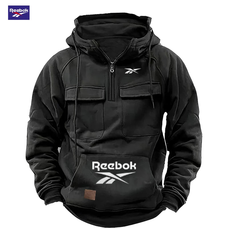 2026 Reebok Logo Multi-Pocket Design Hoodie - The Top Choice for Fashionable Autumn and Winter, a Semi-Zippered Hooded Comforta