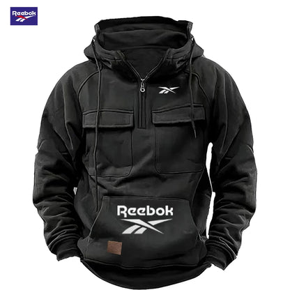 2026 Reebok Logo Multi-Pocket Design Hoodie - The Top Choice for Fashionable Autumn and Winter, a Semi-Zippered Hooded Comforta
