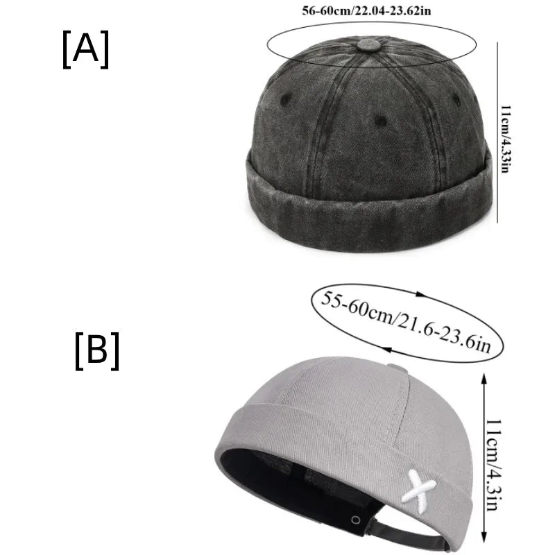 Denim Docker Cap – Brimless Sailor Beanie, Adjustable