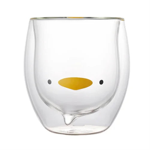Double Wall Glass Mug - Cute Animal Drinkware | Insulated Borosilicate Cup