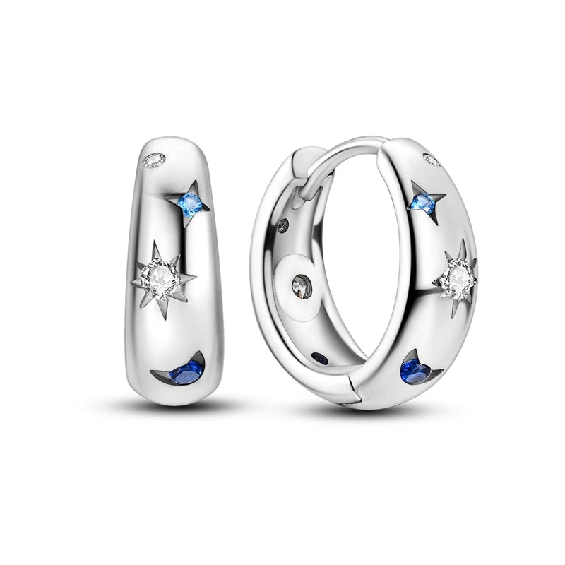 Sterling Silver Hoop Earrings – Zirconium Star Drop Style For Women’s Anniversary Jewelry Gift