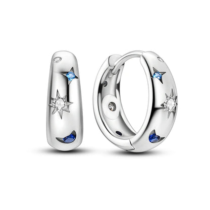 Sterling Silver Hoop Earrings – Zirconium Star Drop Style For Women’s Anniversary Jewelry Gift