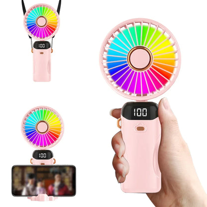 USB Rechargeable Handheld Fan 1200mAh 6 Speeds Foldable LED Light Blade Portable Mini Fan Personal Cooler for Home Gift