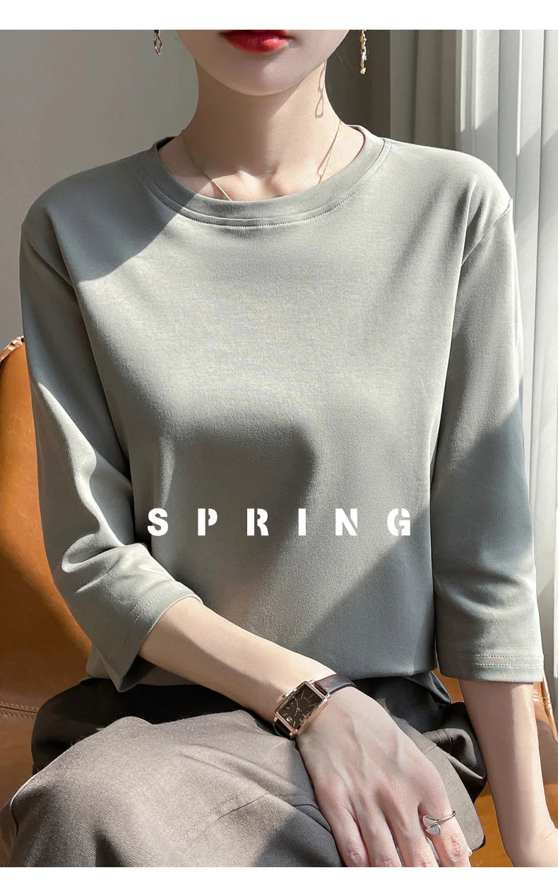 Cropped Mercerized Cotton T-Shirt - 100 Cotton Short Sleeve for Spring  Summer 2023