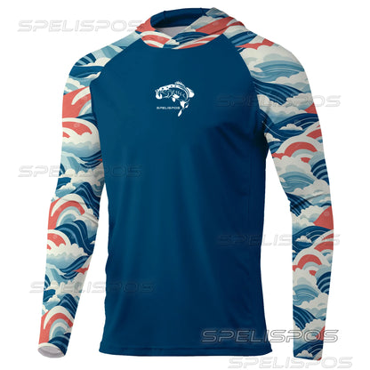 SPELISPOS New Men Fishing Hoodie Summer Breathable  Long Sleeve Fishing Jersey Sun Protection UPF 50+ T-shirt Camisa De Pesca