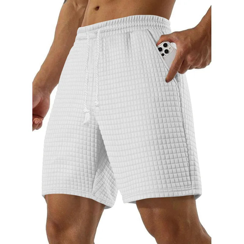 Summer Men's Waffle Business casual shorts New Korean Fashion Drawstring Baggy Short Pants Fitness Breathable Streetwear Gym