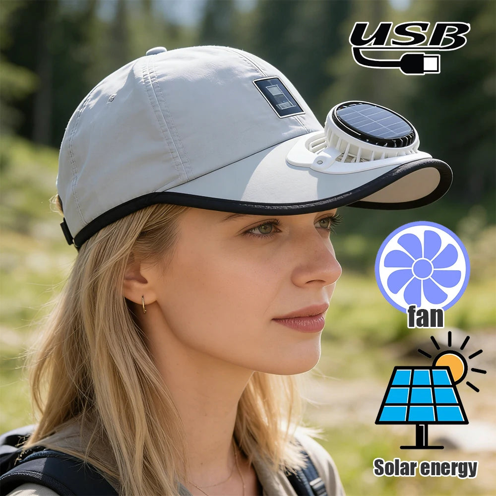 Solar Charging Fan Hat - Breathable Mesh UV Protection Baseball Cap for Men Women, Summer Outdoor Sun Hat