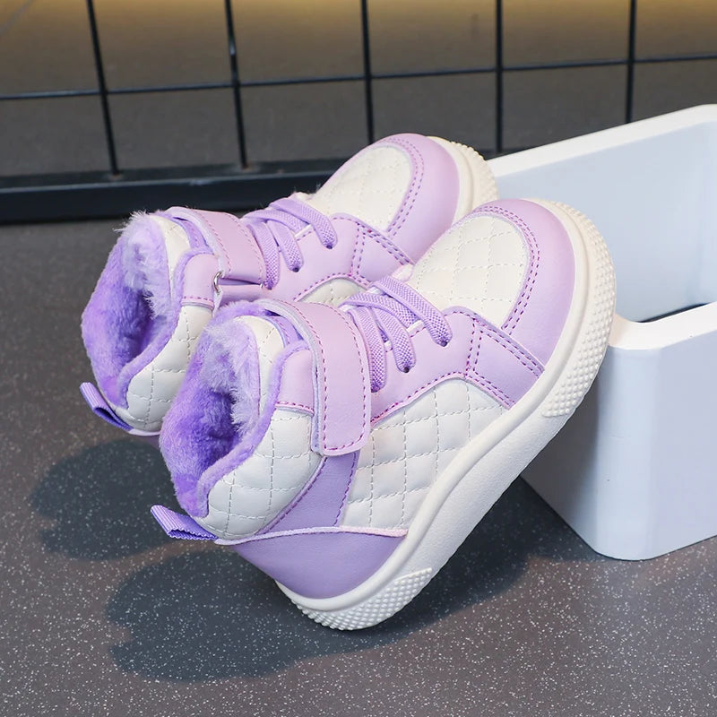 Fleece Lined Sports Shoes – Warm Kids Winter Sneakers with EVA Outsole