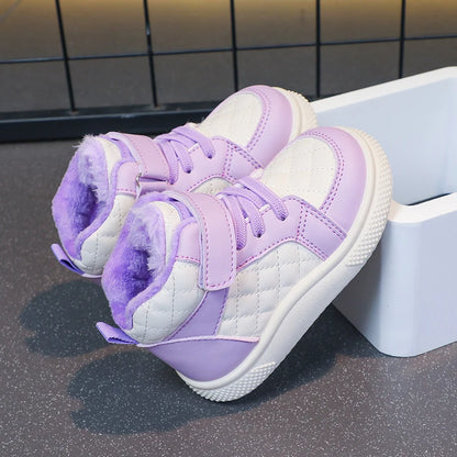 Fleece Lined Sports Shoes – Warm Kids Winter Sneakers with EVA Outsole