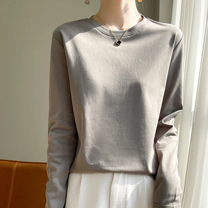 100 Cotton Womens Long-Sleeved Round Neck T-Shirt - Loose Bottoming Top for Spring  Autumn