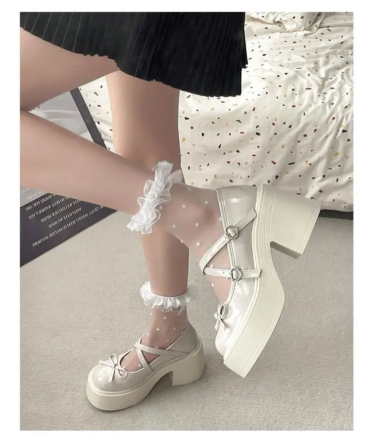 Women's Spring Round Toe Pumps Chunky Heel Mary Janes Shoes Platform Shoes for Women Dress Students Women's Lolita Heeled Shoes