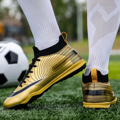 Men Football Boots – Lightweight Leather Soccer Shoes With Ankle Support Cleats