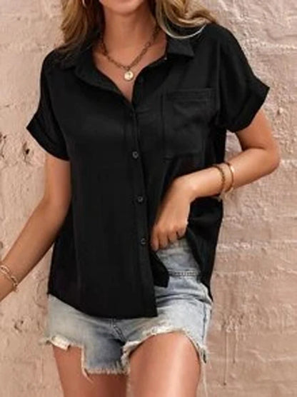 Summer new Tencel ramie short-sleeved shirt women, loose casual, pocket design is strong, thin and chic.