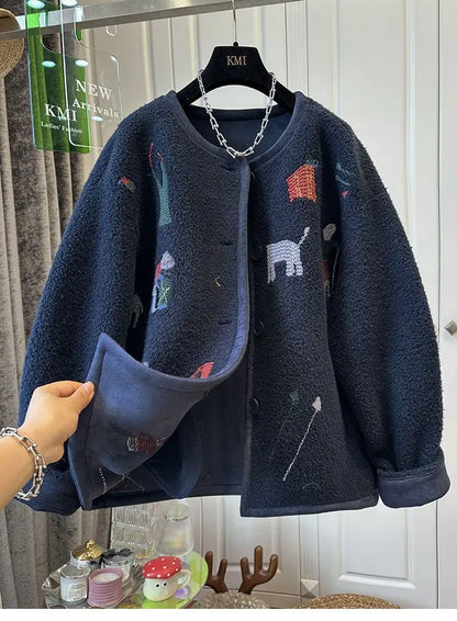 Lamb Wool Coat Women Fleece Sweatshirt Zipper Long Sleeve Jacket Warm Autumn Winter Jacket Loose Korean Fashion Streetwear New