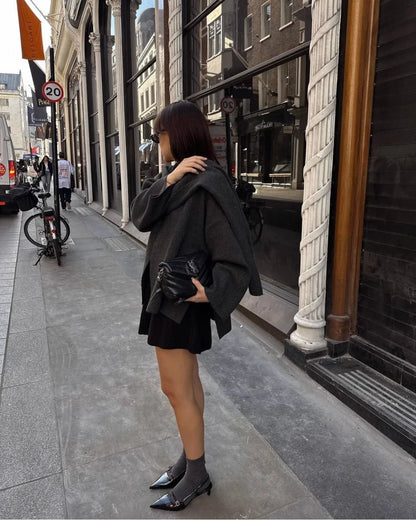 Knitted Coat Women – Warm Autumn Coat Female With Scarf Collar & Button Closure