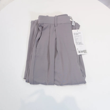 Pocketed suit pants with pleats, cool feeling, versatile wide-legged, long pants, casual, straight-cut, elastic waist