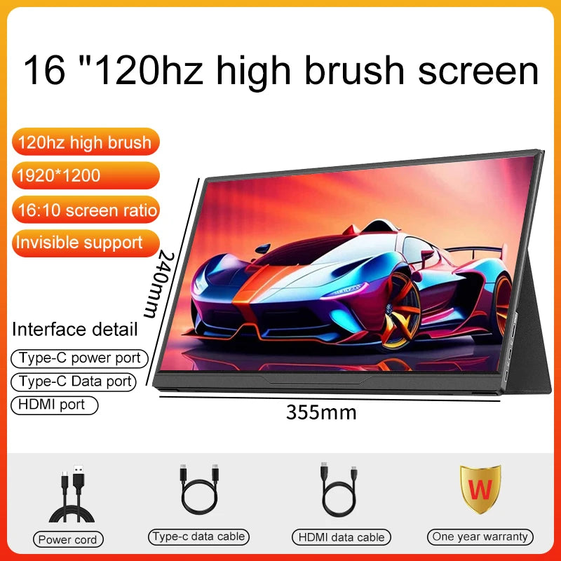 16inch Portable Monitor - USB C Portable Display | IPS Panel Slim Travel Monitor