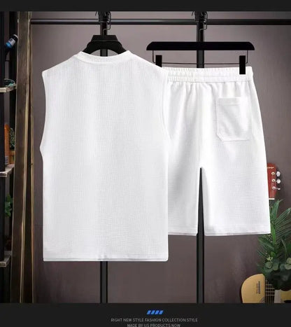 Summer men's vest sets high quality Gym jogging sportswear set Mesh quick drying fashion casual Vest + Shorts 2 piece set 3XL