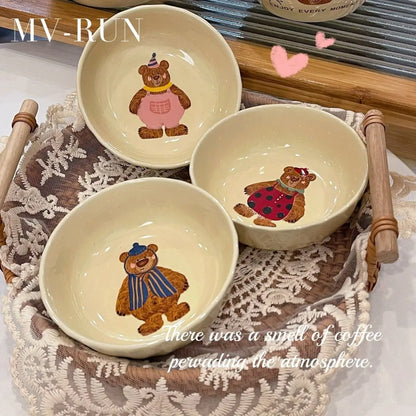 Korean Three Little Bear Cartoon Bowls - Cute Ceramic Tableware Set