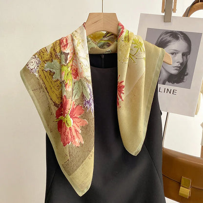 Pure Cotton Womens Printed Scarf - Fashionable Square Foulard for Neck and Hair