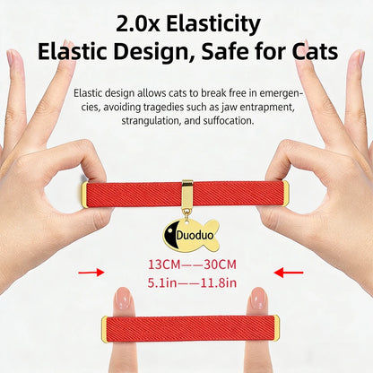 Free Customized Cat Collar Cute Fish Metal Necklace Pet ID Name Tag Personalized GPS Tracker Kitten Dog Breakaway Elastic Collar