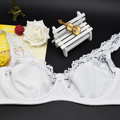Plus Size Lace Bra - Women's Underwire Floral Lace Brassiere with Adjustable Straps