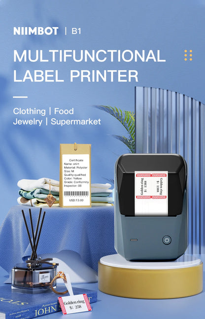Niimbot B1 Mini Bluetooth Thermal Label Printer Portable Self-Adhesive Sticker Maker, Pocket Thermal Label Machine, Compatible With Mobile Phone & PC, Ideal For Home Office School Small Business Organization
