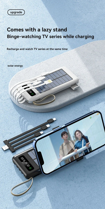 Lenovo Solar Power Bank 50000mAh Large Capacity Mobile Power Fast Charging Battery Dual USB 4 Cables For iPhone Samsung