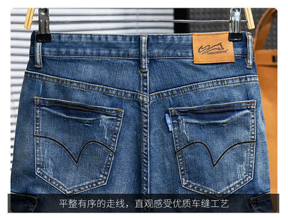 Men's Denim Shorts - Multi-Pocket Cargo Summer Jeans | Loose Fit, Midweight Fabric