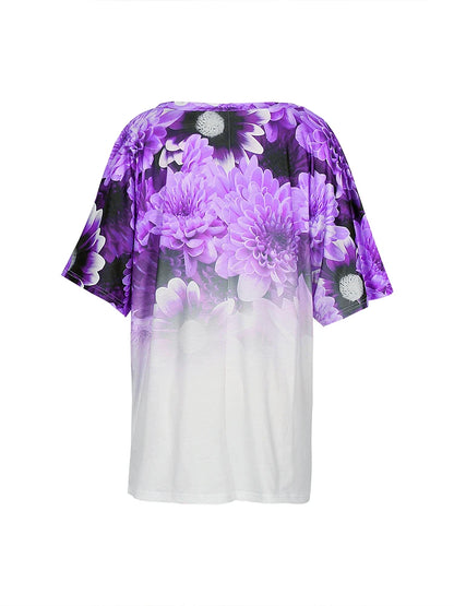 Plus Size T Shirt - Women's Casual Loose Fit Summer Printed Pattern Tee