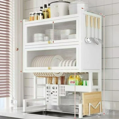 Dish Rack with Utensil Holder for Sink - Dustproof Carbon Steel Organizer for Plates/Bowls/Cutting Boards |   Space Kitchen