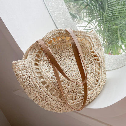 Handmade Woven Straw Beach Bag - Large Capacity Rattan Shoulder Tote for Women